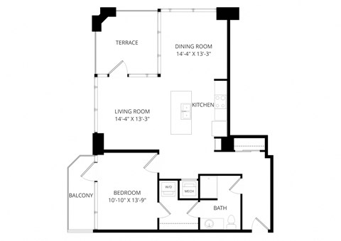 a floor plan of a home with an open floor plan with a bedroom and a